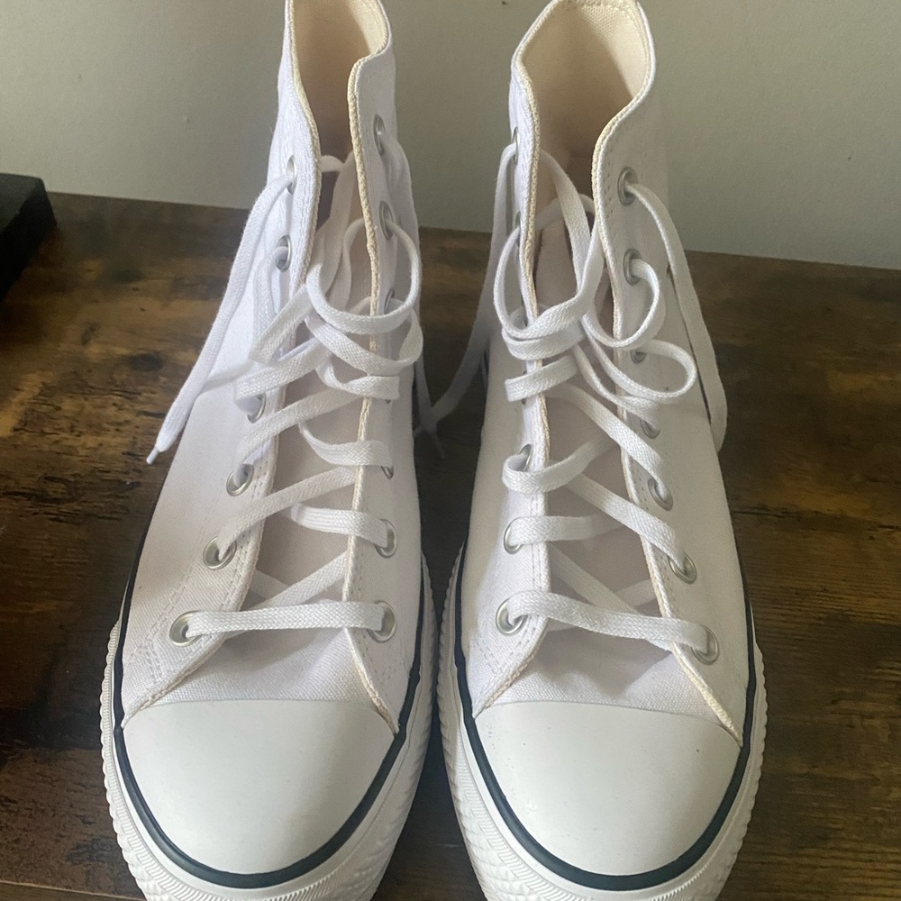 Converse White high top platform shoes